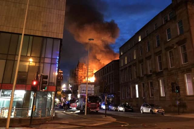 The scene in Glasgow after a fire at the Mackintosh building