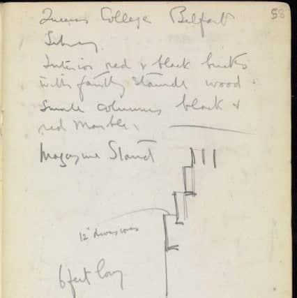 Notes on Queen's College Belfast Library, from Mackintosh's Sketchbook 1910