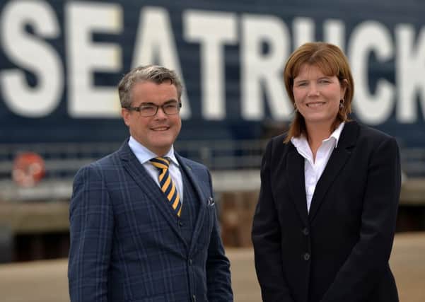 Seatruck Ferries CEO Alistair Eagles joins Warrenpoint CEO Clare Guinness at the investment announcement