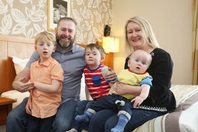 The Kirby family: mum Fiona, dad Kevin, and kids Joe, Tony and baby Eoghan, who stayed in the new autism-friendly room at the Roe Park Resort.