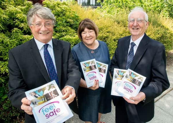 DOJ Permanent Secretary Nick Perry (left) joined Valerie Adams and Michael Monaghan from Age Sector Platform to relaunch a revised and updated version of the popular 'Feel Safe' guide for older people.