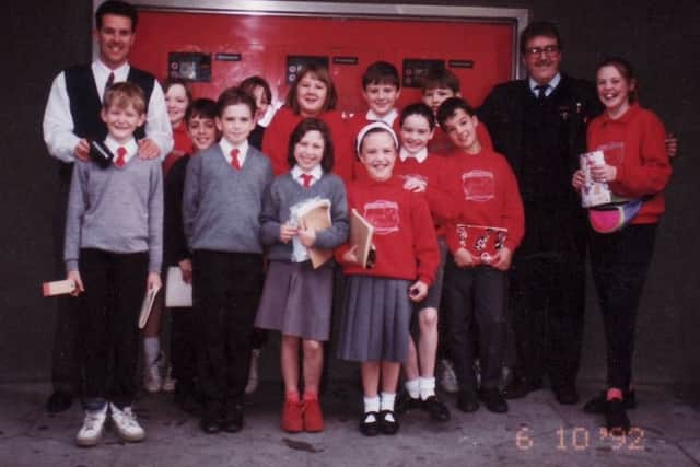 Mr Anthony McMorrow with Year 7 in St Colman's PS Kilwarlin visiting the main sorting office in Tomb St, Belfast in 1991
