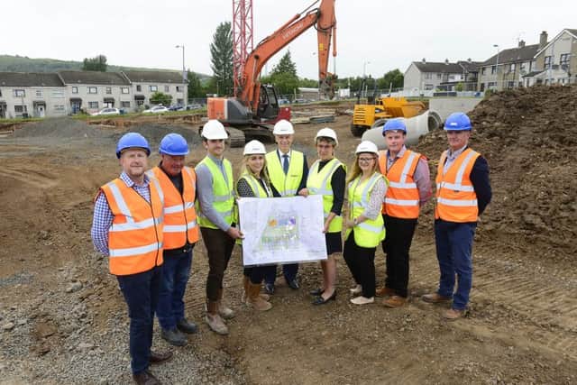 At the site of the new scheme are: Cllr Stephen Ross; David Mcrea, Monkstown Community Association (MCA); Mark Cooper, Rolston Architects; Emma Connelly, Michael McDonnell and Hazel Bell, all from Choice Housing; Deborah Brown, Department for Communities; Mark Cooper, MCA; and Dermot Loughran, Brendan Loughran & Sons.