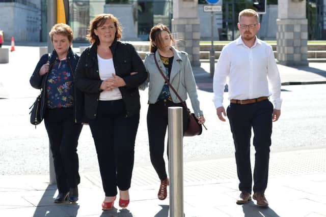 The family of murdered prison officer David Black attending court in Belfast on Thursday. Pic by Pacemaker