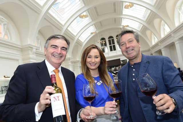 TV Presenter and Chef John Torode is pictured with Neil McGuigan at the new Titanic Hotel in Belfast they are joined by News Letter reporter Kathryn McGowan.
 Picture By: Arthur Allison. Pacemaker Press.