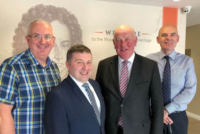From left to right: Danny Kennedy, Ulster Unionist Leader Robin Swann MLA, GOLI Grand Master Edward Stevenson, GOLI Chief Executive Iain Carlisle