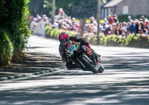 Davey Todd on the Burrows Engineering Racing Honda at Gorse Lea in the second Supersport race at the Isle of Man TT.
