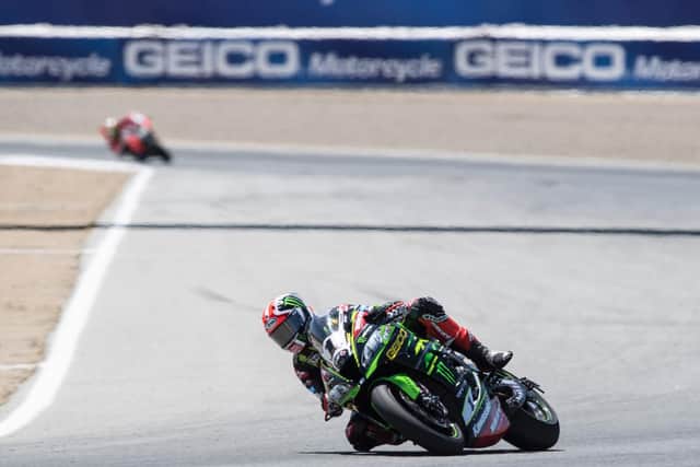 Kawasaki's Jonathan Rea won both races at Laguna Seca for the first time to increase his championship lead to 75 points over Chaz Davies.