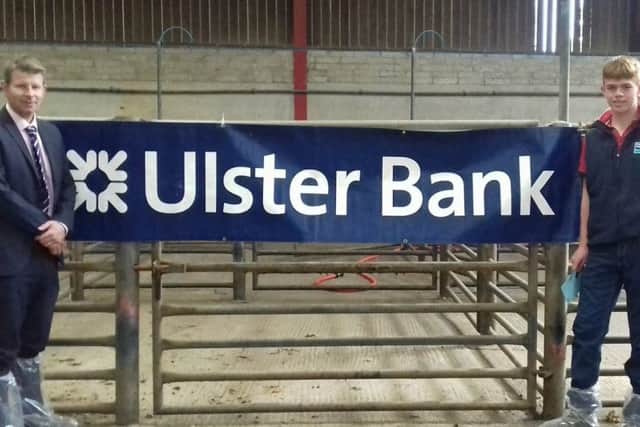 Neill Boyd, Ulster Bank representative is pictured with YFCU members at the Co Down beef and sheep stock judging heat which took place at Downpatrick Mart on Thursday, June 14th