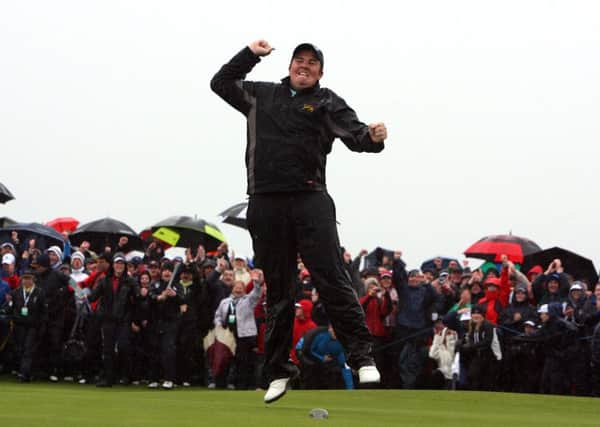 Flashback : Shane Lowry celebrates winning the Irish Open in 2009 after a play-off