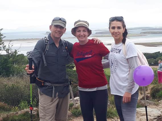Handout photo of (left to right) Gino Kenny, Vera Twomey, Noreen O'Neill as two mothers campaigning for medicinal cannabis to be legalised in Ireland have climbed, Croagh Patrick in Co Mayo, one of the country's most challenging peaks, to raise awareness for their campaign.