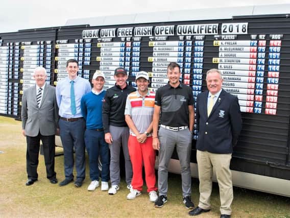 (from left) PGA in Ireland regional manager, Michael McCumiskey John Casey, Director, Rosapenna Hotel and Golf Resort Cian McNamara Colm Moriarty Neil O'Briain Simon Thornton Rosapenna 2018 captain, Liam Breen
