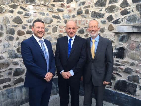 New Alliance Councillor Julian McGrath (left) with John Blair MLA and David Ford, former party leader.