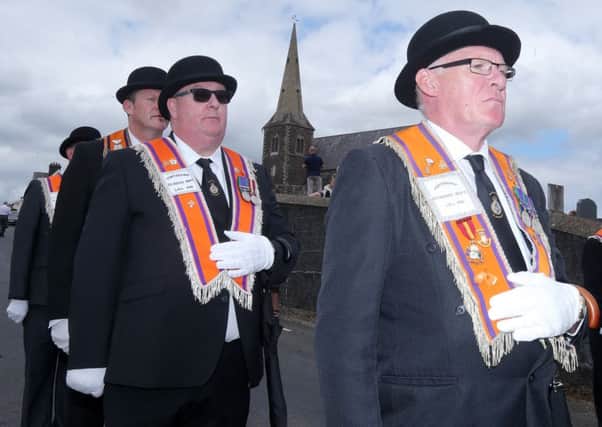Orange Order brethren on parade outside Drumcree Parish Church on Sunday. Pic by Jonathan Porter/PressEye