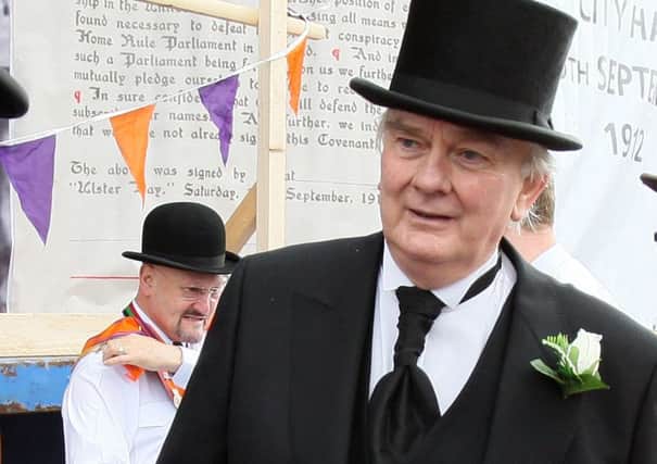 Lord Laird in period costume at the 12th July Orange Order celebrations in Belfast in 2012