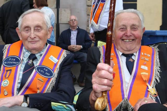 Bro. George Parkinson LOL 330 and Bro. Sidney Parkinson LOL 159 enjoying the Twelfth Celebrations in Brookeborough.
Picture by John McVitty