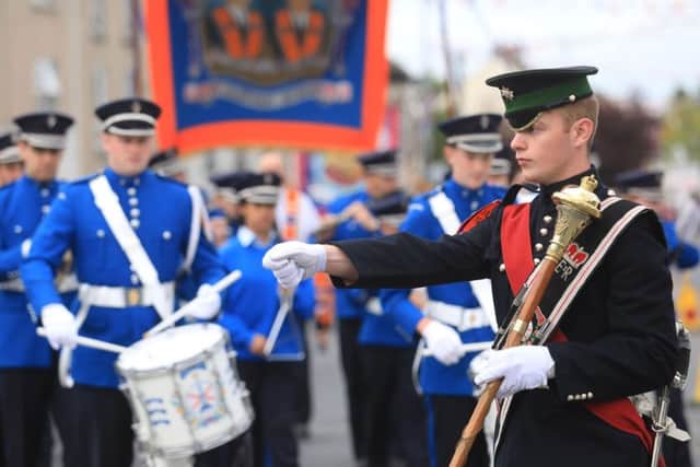 Brookeborough Flute Band on the march during the Twelfth Celebrations in Brookeborough, Co.Fermanagh.
Picture by John McVitty.