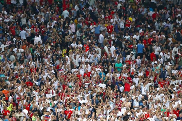England fans at their team's World Cup semi-final match at the Luzhniki Stadium, Moscow. Pic by Tim Goode/PA Wire.