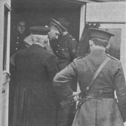 Walking wounded leaving an ambulance train at Omagh railway station in 1916
