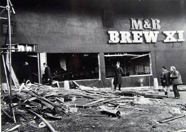 The aftermath of the bombing at the Mulberry Bush pub