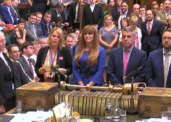 MPs in the House of Commons read out the results of the vote where MPs defeated a Tory backbench Trade Bill amendment linked to the customs union by 307 votes to 301, majority six. Photo: PA Wire