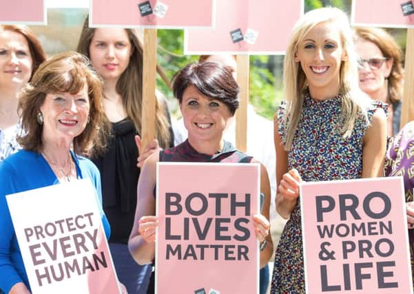 Founder of Both Lives Matter Dawn McAvoy (centre) and MLA Carla Lockhart (right) join Northern Irish women in London