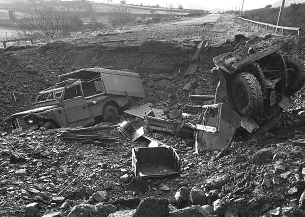 Scene of a Castlewellan landmine explosion which killed three UDR soldiers in 1980. Photo: Pacemaker