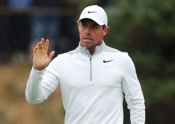 Rory McIlroy celebrates his birdie on the 13th during day two of The Open Championship