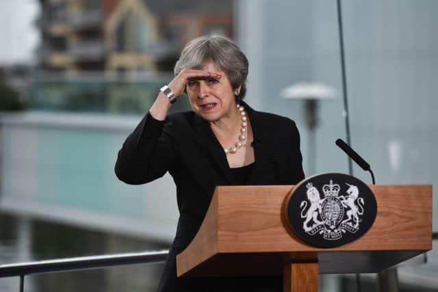 Prime Minister Theresa May during her speech at the Waterfront Hall in Belfast on Friday