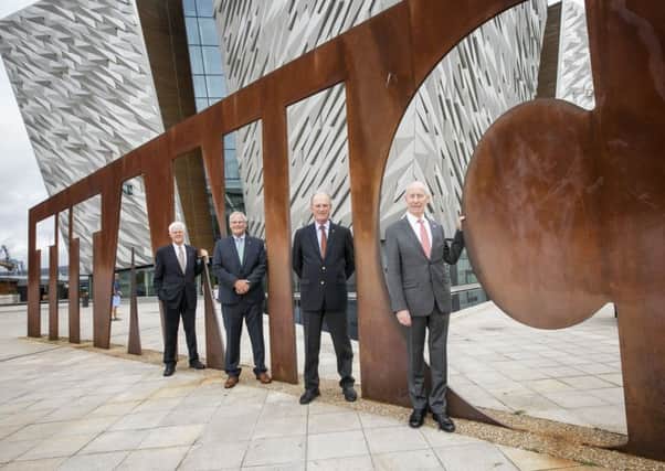 Pictured (from left) at the launch of the Titanic Artefacts Collection campaign are Kevin Fewster, director of National Maritime Museum, Michael L Ulica, interim president and CEO of The National Geographic Society, Dr Robert Ballard, National Geographic explorer-at-large, and Conal Harvey, deputy chairman of Titanic Belfast