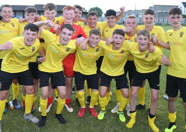 Co Antrim celebrate after defeating Southampton 2-0 in the Junior Section