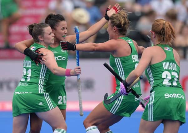 Anna OFlanagan celebrates her goal with her Ireland teammates
.