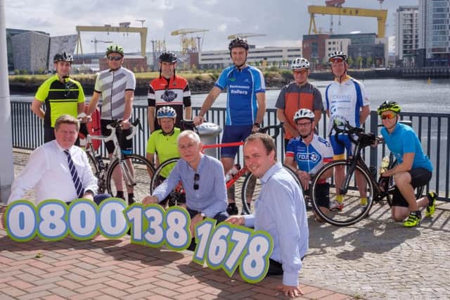 NI Grain Trade Association members ready for the off in the  Grain & Feed Tour Charity Bike Ride 2018. All funds raised in Northern Ireland will go to assist with the work of Rural Support NI. Pictured front from left: Michael McAree, President, NIGTA; Robin Irvine, CEO, NIGTA and Jude McCann, Rural Support NI. The cyclists who took part in the local leg of the charity bike ride are back from left: Vincent Shannon, Ed Brown, Niall O Donnell, Nicky Lamb, Gavin McDonald and Peter Davidson. Middle row: Stuart Purvis, Brian Conway and Ben Frazer. The Rural Support Helpline is 0800 138 1678. Photograph: Columba O'Hare/ Newry.ie