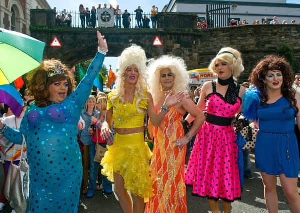 Drag acts in the Foyle Pride parade. (Picture Martin McKeown. Inpresspics.com.)