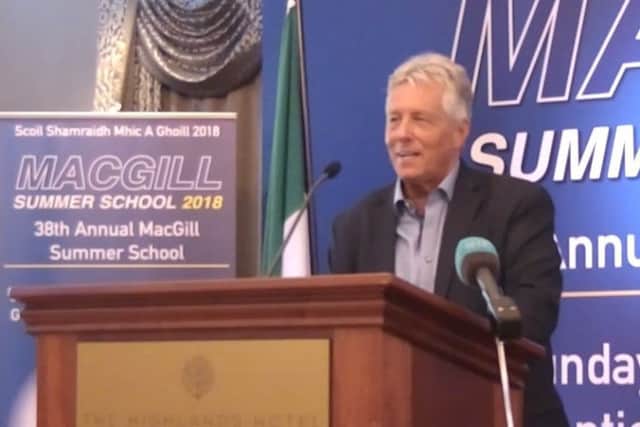 Former DUP leader Peter Robinson speaking at the Macgill Summer School in Co Donegal on Friday evening