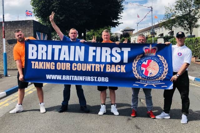 Britain First representatives in the Fountain Estate in Londonderry at the weekend.