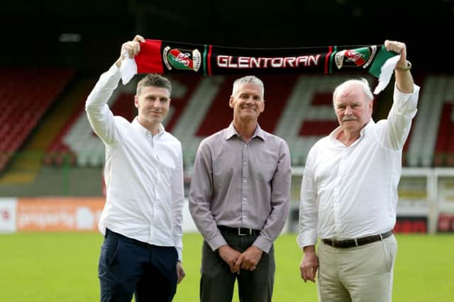 Glentoran manager Ronnie McFall (right) with, from left, coaches Paul Leeman and Gary Smyth. PICTURE BY STEPHEN DAVISON
