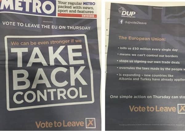 The huge donation to the DUP paid for this front page advert in the Metro newspaper across Great Britain