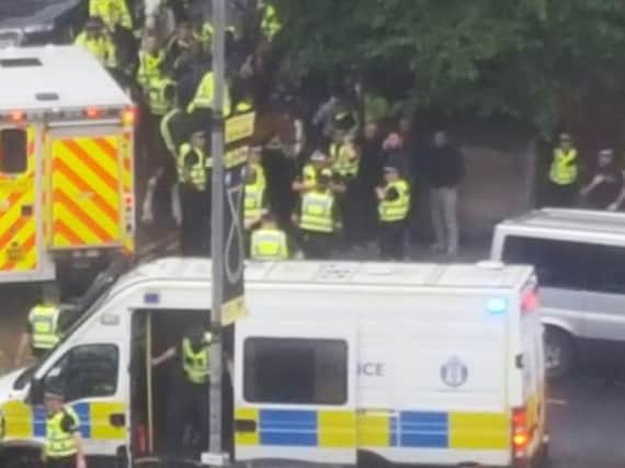Emergency serviceswere called to deal with mass brawls and violence outside the Ibrox football stadium in the build-up to Rangers' Europa League clash with Croatian club Osijek