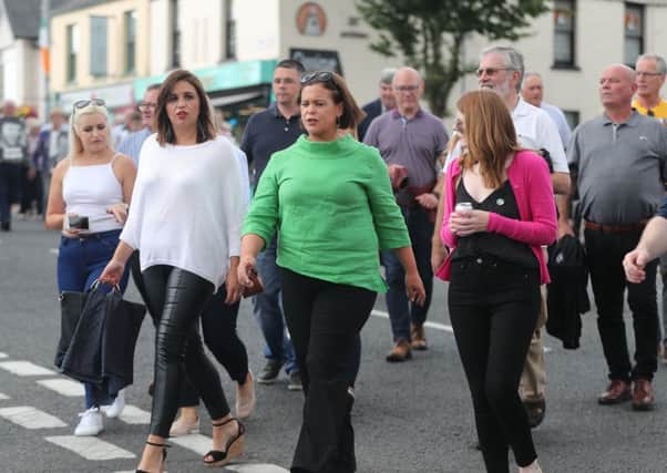 Sinn Fein President Mary Lou McDonald (centre) with MP for Foyle, Elisha McCallion (centre left) during the 37th National Hunger Strike Commemoration in Castlewellan, County Down