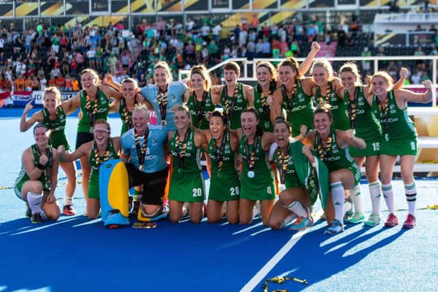 Ireland celebrate coming second in the Vitality Women's Hockey World Cup Final at The Lee Valley Hockey and Tennis Centre, London