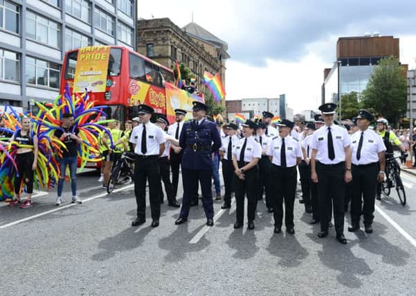 Uniformed police officers in the Belfast Pride parade on Saturday August 4 2018.  
Picture By: Arthur Allison.