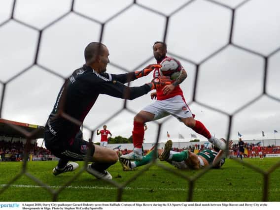 Derry City skipper, Gerard Doherty produced a string of outstanding saves to ensure his hometown club a place in the 2018 EA Sports Cup decider.