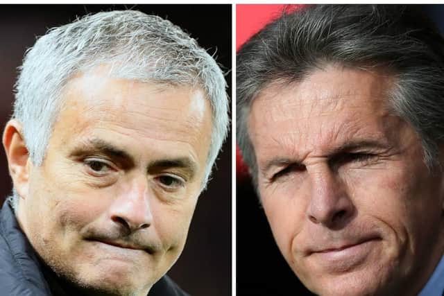 Manchester United boss Jose Mourinho with his Leicester City counterpart Claude Puel