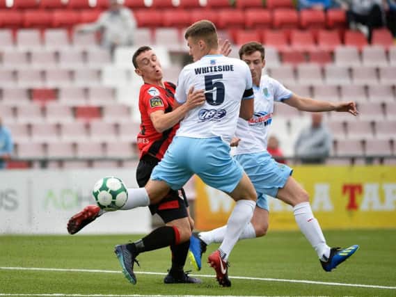 Action from Crusaders versus Ballymena United