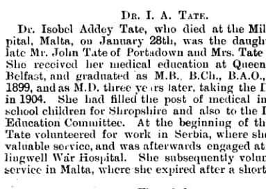Obituary in the British Medical Journa, February 17th, 1917