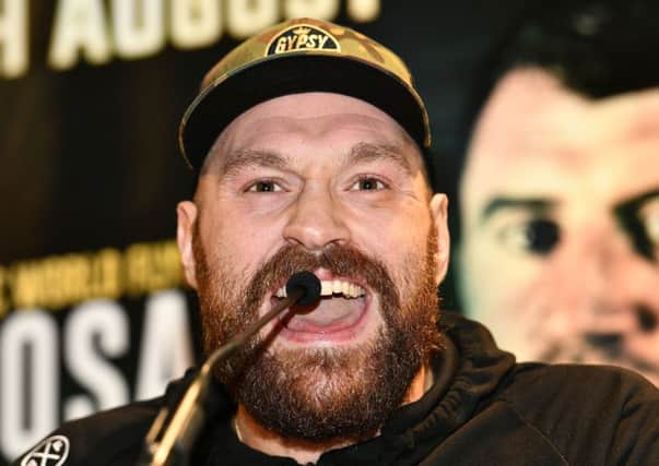 Tyson Fury during a press at the Europa Hotel