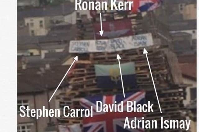 The names of Ronan Kerr, David Black, Adrian Ismay and Stephen Carroll