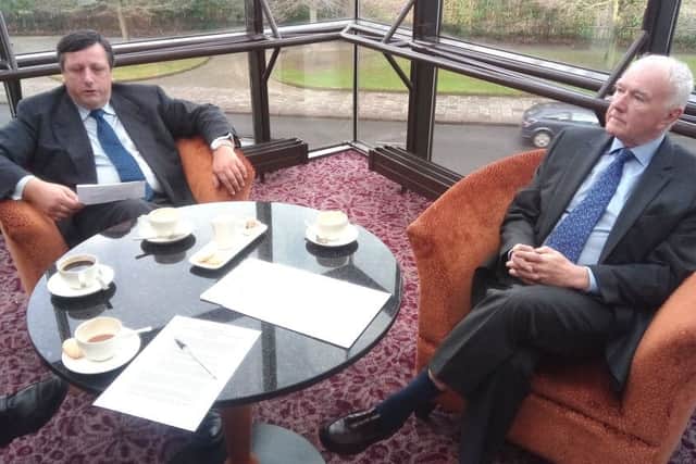 The former Ulster Unionists David Campbell and David McNarry earlier this year at the Stormont hotel, issuing a political joint proposal