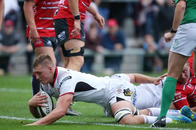 Marcus Rea scores a try for Ulster